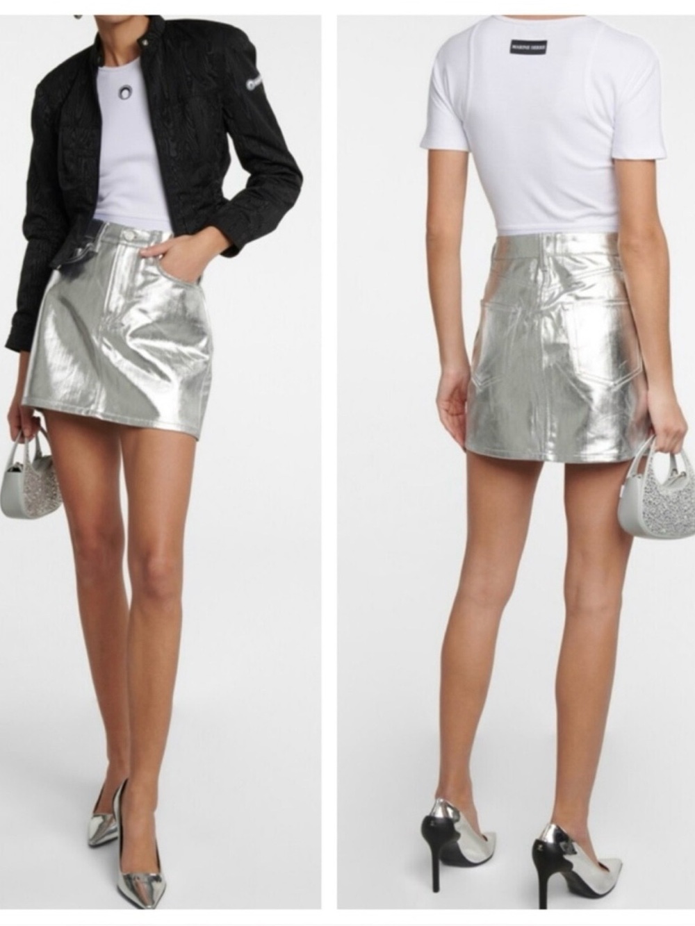 Frame Denim Metallic Silver Mini Skirt